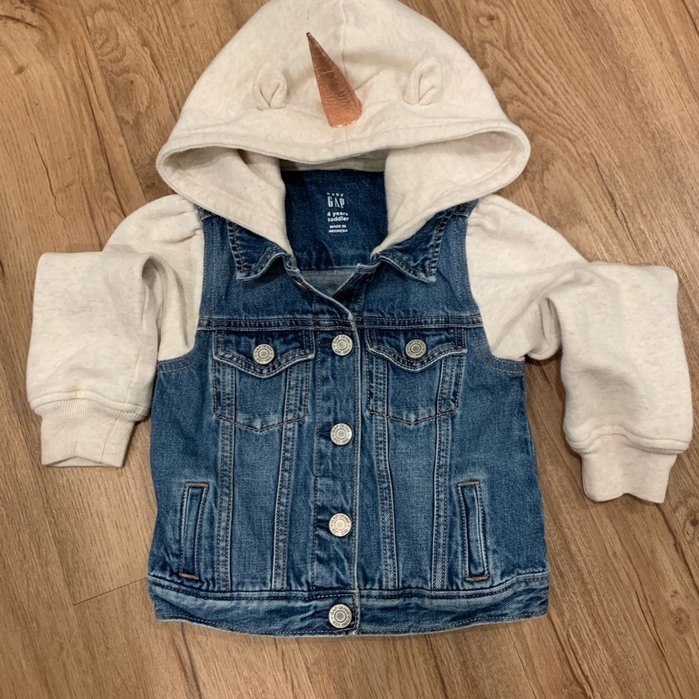 Baby GAP Unicorn Blue Denim Jacket with Cream Hood